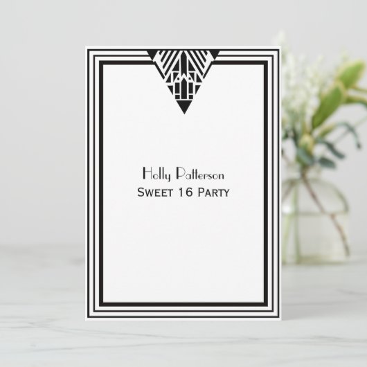  Art Deco Zwart Wit Lijst #1 V Sweet 16 Kaart (Staand voorkant)