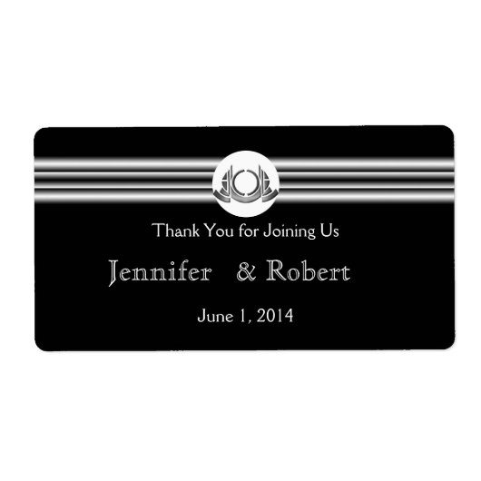 Art Deco Zwart Wit Medaillon Water Flesetiket Etiket (Voorkant)