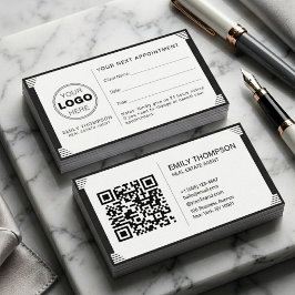 Art Deco Zwart Wit QR Code Logo Professioneel Afsprakenkaartje