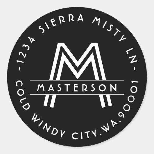 Art Deco Zwart-wit Retouradreslabel Ronde Sticker (Voorkant)