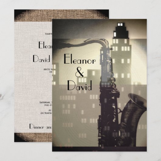 Art Deco zwart-wit skyline glamour bruiloft Kaart (Voorkant / Achterkant)