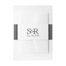 Art Deco Zwart Wit Streep Bruiloft Belly Band Uitnodigingen Wikkel