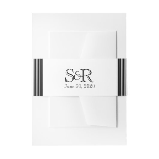 Art Deco Zwart Wit Streep Bruiloft Belly Band Uitnodigingen Wikkel (Voorkant Voorbeeld)