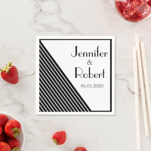 Art Deco Zwart-wit Streep Bruiloft Servetten (Insitu)