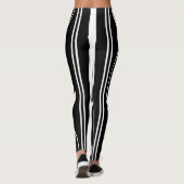 Art Deco Zwart & Wit Strepen en Bloemen Leggings (Achterkant)