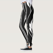 Art Deco Zwart & Wit Strepen en Bloemen Leggings (Links)