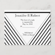 Art Deco Zwart-wit Stripe RSVP Postacard