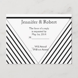 Art Deco Zwart-wit Stripe RSVP Postacard Uitnodiging Briefkaart