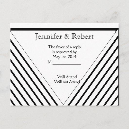 Art Deco Zwart-wit Stripe RSVP Postacard Uitnodiging Briefkaart (Voorkant)