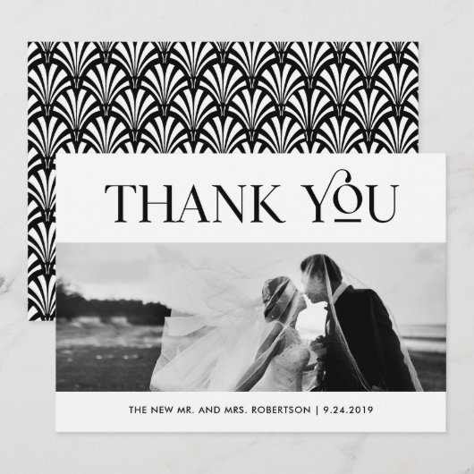 Art Deco zwart-wit | Trouwfoto Dank u wel Bedankkaart (Voorkant / Achterkant)