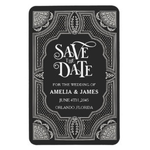 Art Deco Zwart-Wit Trouwkaart Save the Date Magneet