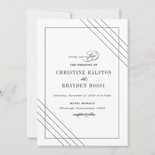 Art Deco zwart-wit trouwuitnodiging Kaart (Voorkant)