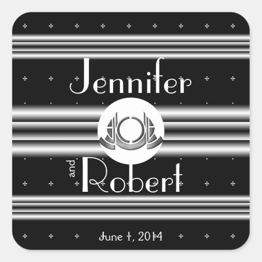 Art Deco Zwart Wit Zilver Medaillon Vierkante Sticker (Voorkant)