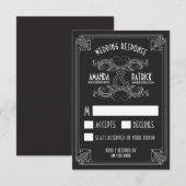 Art Deco  Zwart & Zilver Bruiloft RSVP Kaarten Kaartje (Voorkant / Achterkant)