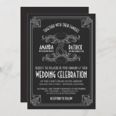 Art Deco  Zwart Zilver Bruiloft Uitnodigingen (Voorkant / Achterkant)