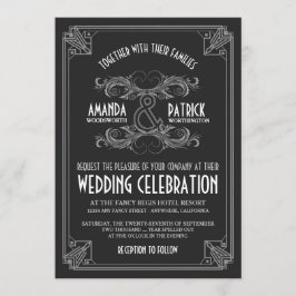 Art Deco Zwart Zilver Bruiloft Uitnodigingen