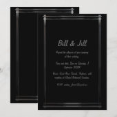 Art Deco Zwart + Zilver Geometrische Border Weddin Kaart (Voorkant / Achterkant)