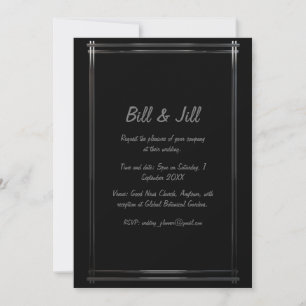 Art Deco Zwart + Zilver Geometrische Border Weddin Kaart