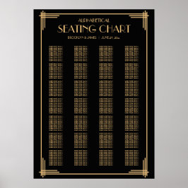Art Deco Zwarte Alfabetische Trouw Stoelen Chart Poster