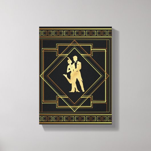 Art Deco zwarte en gouden flapper jaren '20 Canvas Afdruk (Voorkant)