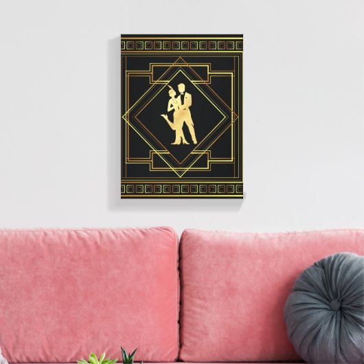 Art Deco zwarte en gouden flapper jaren '20 Canvas Afdruk (Insitu (Woonkamer))