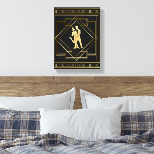 Art Deco zwarte en gouden flapper jaren '20 Canvas Afdruk (Insitu (Slaapkamer))