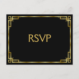 Art Deco Zwarte En Gouden RSVP-briefkaarten Voor T Uitnodiging Briefkaart