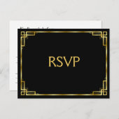 Art Deco Zwarte En Gouden RSVP-briefkaarten Voor T Uitnodiging Briefkaart (Voorkant / Achterkant)