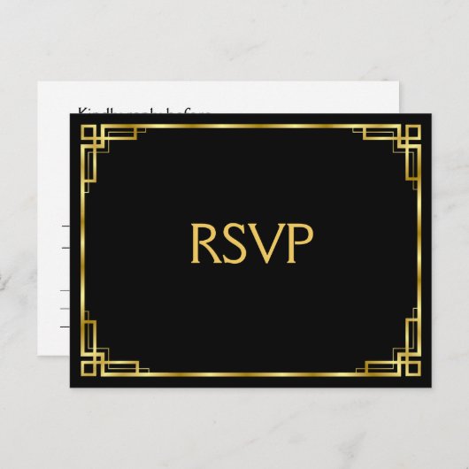 Art Deco Zwarte En Gouden RSVP-briefkaarten Voor T Uitnodiging Briefkaart (Voorkant / Achterkant)