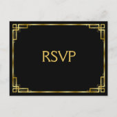 Art Deco Zwarte En Gouden RSVP-briefkaarten Voor T Uitnodiging Briefkaart (Voorkant)