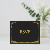 Art Deco Zwarte En Gouden RSVP-briefkaarten Voor T Uitnodiging Briefkaart (Staand voorkant)