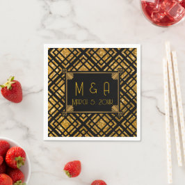 Art Deco Zwarte en Gouden Trouw Papier Servetten