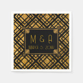 Art Deco Zwarte en Gouden Trouw Papier Servetten (Voorkant)