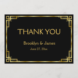 Art Deco Zwarte En Gouden Trouw Trouw Dank Je Kaar Bedankkaart