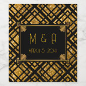 Art Deco Zwarte en Gouden Trouw Wijnlabel Wijn Etiket (Enkel label)