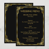 Art Deco Zwarte en Gouden Trouwmenu Kaarten (Voorkant / Achterkant)