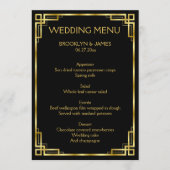 Art Deco Zwarte en Gouden Trouwmenu Kaarten (Voorkant)