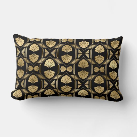 Art Deco Zwarte en Gouden Ventator Kussen (Voorkant)