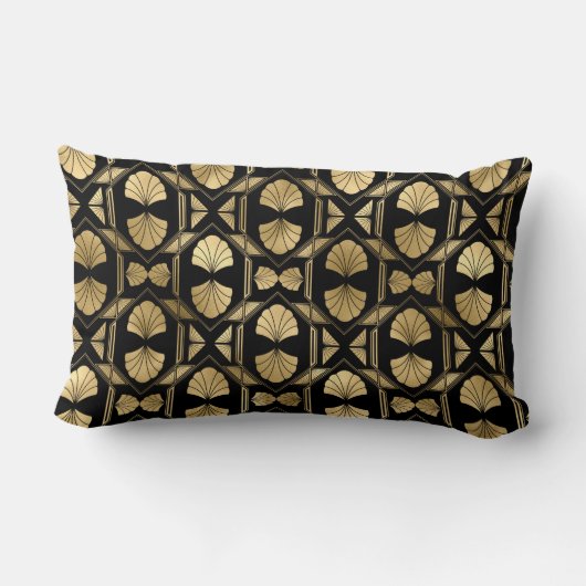 Art Deco Zwarte en Gouden Ventilator Lage Rug Kuss Kussen (Achterkant)