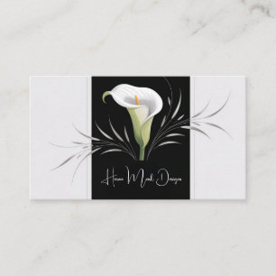 Art Deco Zwarte en Witte Calla Lelie Zilveren Plui Visitekaartje