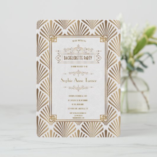 Art Deco Zwarte Gatsby Jaren 20 Bachelorette Feest Kaart (Staand voorkant)