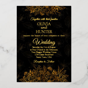 Art Deco Zwarte Goud Folie Script Klassieke Trouw Uitnodiging