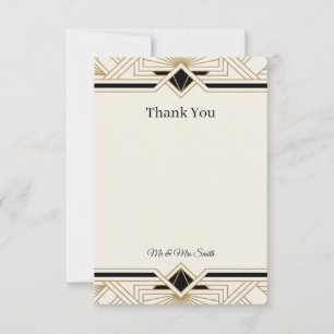 Art Deco Zwarte Goud Glamour Bruiloft Bedankkaart
