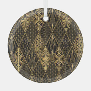 Art Deco Zwarte Gouden Elegantie Glas Ornament