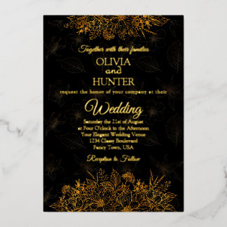 Art Deco Zwarte Gouden Folie Script Klassieke Trou Uitnodiging