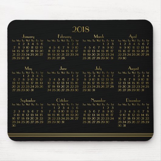 Art Deco Zwarte Gouden Jaarkalender 2018 Muismat (Voorkant)