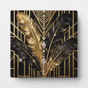 Art Deco Zwarte Gouden Veren Fotoplaat