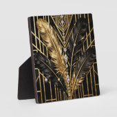 Art Deco Zwarte Gouden Veren Fotoplaat (Voorkant)