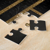 Art Deco Zwarte Gouden Veren Legpuzzel (Zijkant)