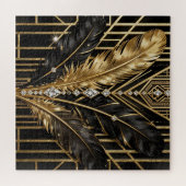 Art Deco Zwarte Gouden Veren Legpuzzel (Horizontaal)